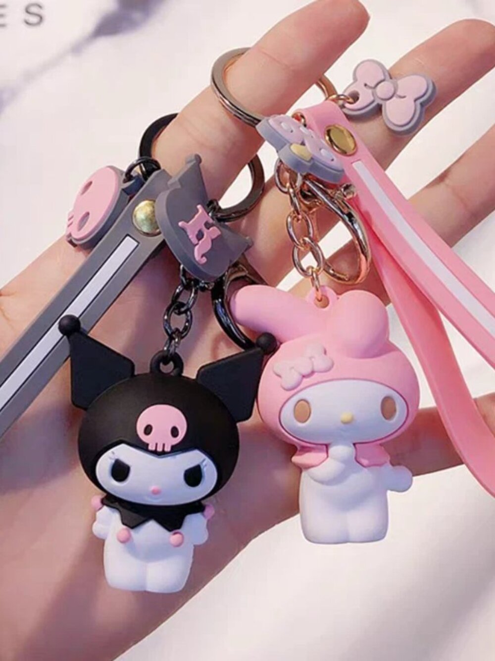 2PCS Sanrio Keychain Set My Melody Kuromi Bag Pendant Metal Brand Keyring